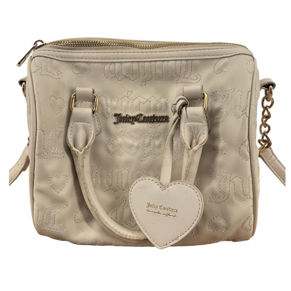 Juicy Couture Crossbody Bag Womens Cream Embroidered Logo Heart Satchel Y2K